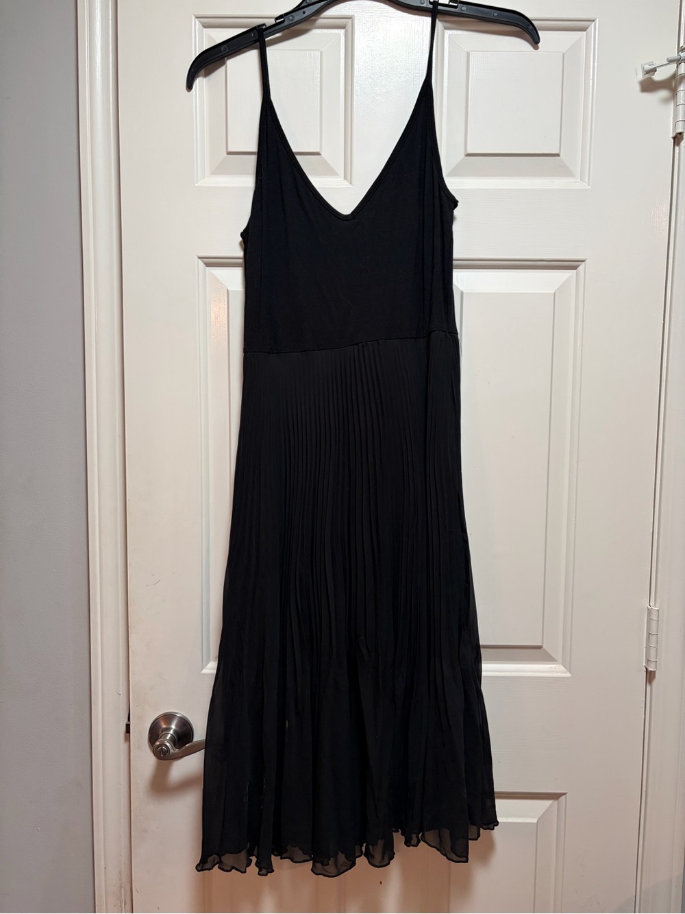 See You Monday Black Pleated V-Neck Midi Dress